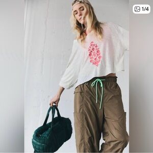 Free People My Time Layer Cropped Lightweight Longsleeve LOGO TEE SZ- MEDIUM